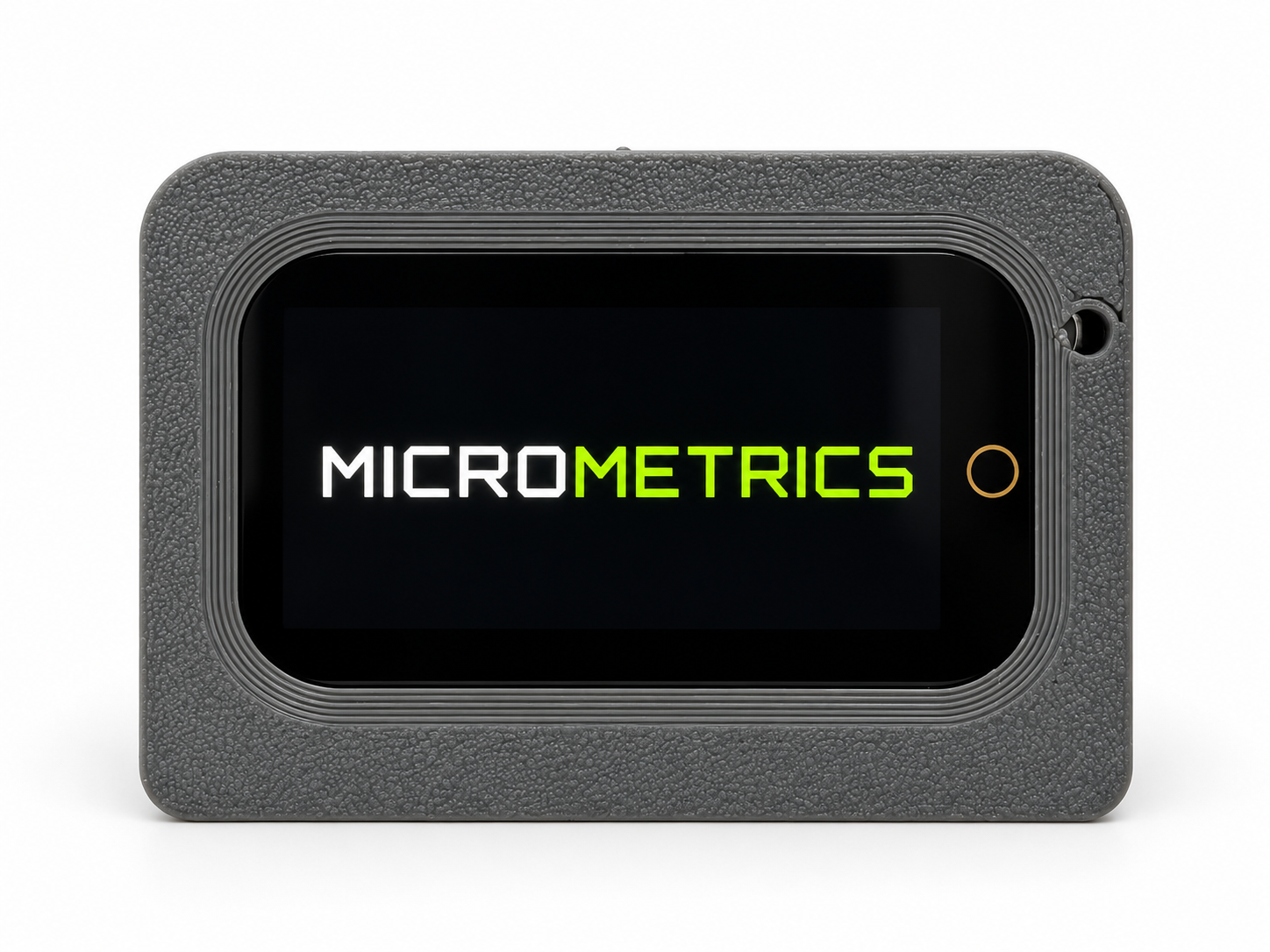 MicroMetrics display showing the startup logo