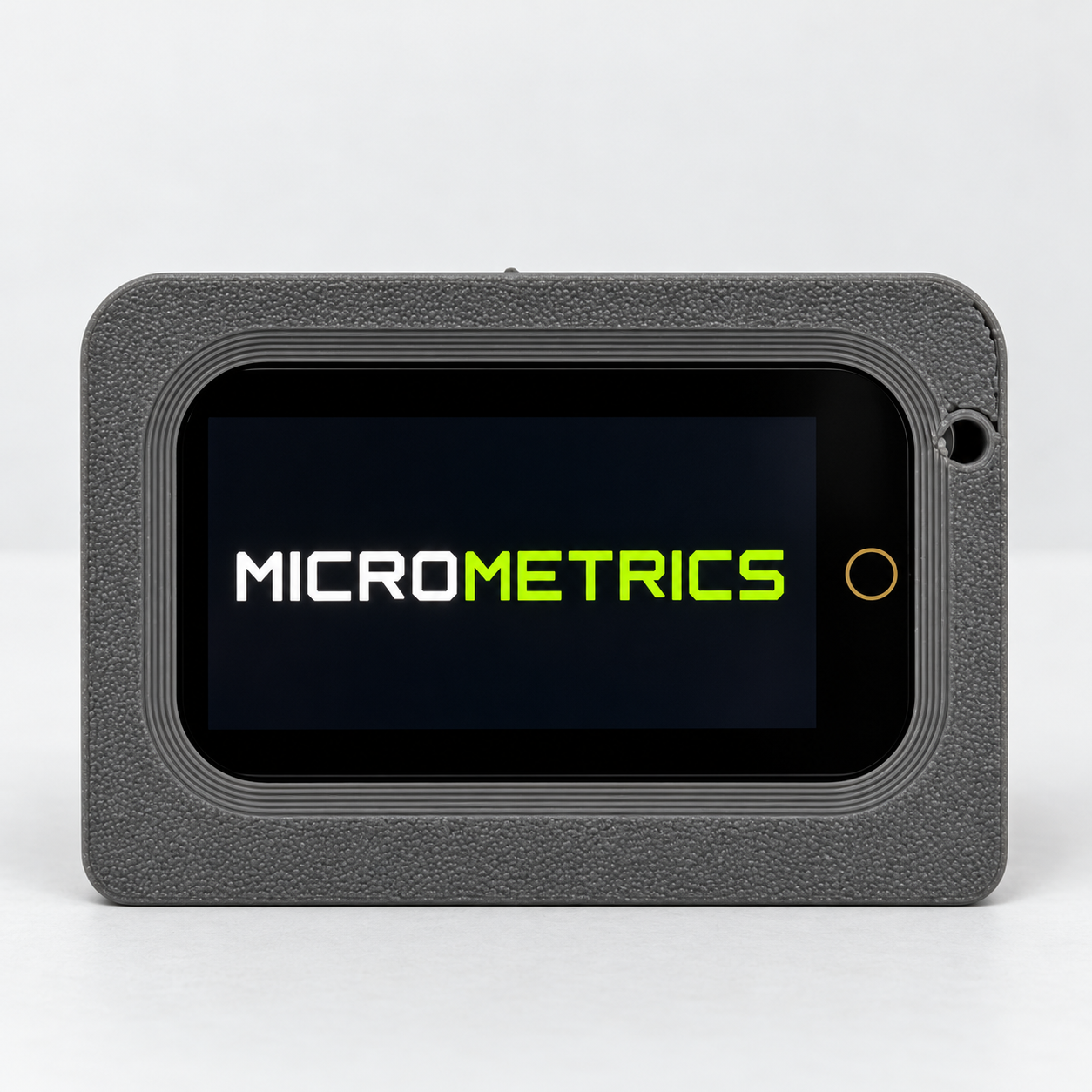 MicroMetrics front view showing the startup logo